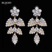 BLIJERY Gold Color Rhinestone Crystal Wedding Long Earrings Bridal Floral Dangle Earrings for Women Brides Bridesmaid Jewelry 2024 - buy cheap