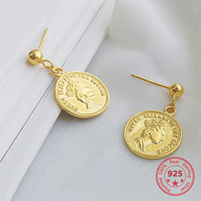 Korea New Style 925 Sterling Silver Stud Earrings Simple Fashion Chic Coins Gold Portrait Pattern Earrings For Women Jewelry 2024 - buy cheap