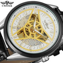 WINNER спортивные часы Мужские автоматические механические часы из белого золота треугольник Дартс Скелет из натуральной кожи ремешок наручные часы 2024 - купить недорого