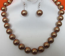 Free shipping New style Natural noble jewelry>>>>Charming! 10mm brown South Sea Shell Pearl Necklace 18"Earrings LK555 2024 - buy cheap