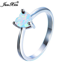 JUNXIN мужское женское маленькое кольцо в форме сердца 5 мм кольца в стиле бохо с голубым/белым огненным опалом для мужчин и женщин модные свадебные украшения подарки 2024 - купить недорого