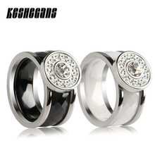 2pcs/Set 9MM Wide Steel And Ceramic Ring Can Be Separated Exaggeration Party Jewelry For Women Crystal Classic Black White Color 2024 - buy cheap
