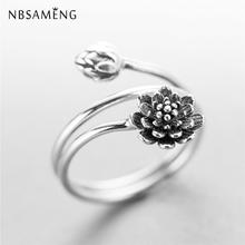 NBsameng 100% 925 Sterling Silver Vintage Winding Lotus Flower Open Rings For Women  Orientalism Lady Sterling-silver-jewelry 2024 - buy cheap