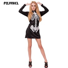 Halloween Carnival Skull Costumes For Women Sexy Skeleton Mini Short Dress Adult Fantasia Ghost Cosplay Black Dresses 2024 - buy cheap