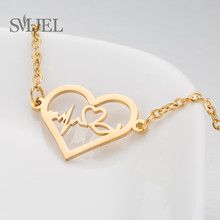 SMJEL New Romantic Heart Bracelet Gold Link Chain Heartbeat Bracelets For Women Girls Valentine's Day Gift 2024 - buy cheap