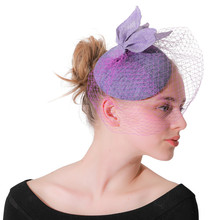 Sombrero de Sinamay de imitación de lavanda con velos, tocado para eventos de carreras y bodas, de estilo Derby, en 16 colores 2024 - compra barato