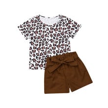 2019 New Toddler Kids Baby Girl Clothes Leopard Print Set T-shirt Tops and Ruffle Bandage Shorts Summer Cotton Outfit 6M-4Y 2024 - buy cheap