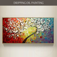 Pintura a óleo de árvore de flor texturizada, arte qualificada, alta qualidade, tela 3d grossa, pintura a óleo para sala de estar 2024 - compre barato