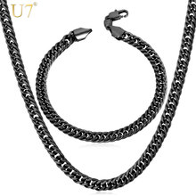 U7 Long Chain Jewelry Set Party Men's Jewelry Wholesale Trendy Black Gun Color Cuban Link Chain 76cm Necklace Bracelet Men S594 2024 - buy cheap