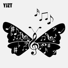 YJZT-pegatinas de vinilo de 15,5 CM x 12,1 CM para coche, señales de notas musicales, alas de mariposa, calcomanías de canciones, C24-0272 negro/plateado 2024 - compra barato