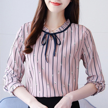 Floral Chiffon Blouse Women Long Sleeve Womens Tops and Blouses Bow O Neck Striped Shirts Women Casual Blusas Femininas 2019 2024 - buy cheap