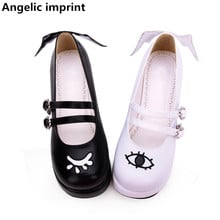 Zapatos angelicales con estampado de lolita para mujer, zapatos de tacón medio para cosplay, de fiesta, de princesa, tallas 33 a 47, con ojos de alas de 5cm 2024 - compra barato