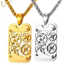 U7 Brand Steampunk Gear Rotatable Pendant & Necklace Statement Black Stainless Steel Gold Color Chain For Men Kpop Jewelry P929 2024 - buy cheap