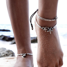 Fashion Silver Color Multi Layers Tassel Rope Chain Foot Chain Star Shape Design Beaded Foot Women Summer Beach Anklet Jewelry 2024 - buy cheap