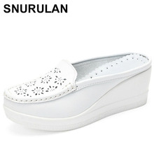 SNURULANNew Cutout Platform Shoes Woman Summer 2018 Split Leather Slippers White Nurse Shoe Moccasins Wedges Slides forWomenE624 2024 - buy cheap