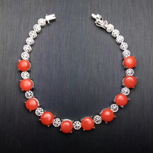 Pulsera de Gema coral rojo Natural, pulsera de piedra Natural 925, pulsera de plata, elegante joyería para fiesta y boda para mujer 2024 - compra barato