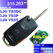 4 Button Flip Remote Key for VOLKSWAGEN Beetle CC EOS Golf Passat Rabbit 315MHz ID48 1J0 959 753DC/1J0 959 753P/1J0 959 753T 2024 - buy cheap
