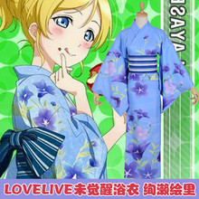 Japan Anime Lovelive Love Live Ayase Eri Cosplay Costume Kimono Lolita Dress Uniform Kimono+Belt+Bowknot 2024 - buy cheap