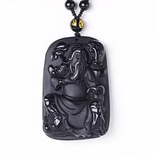 Drop Shipping Natural Obsidian GuanGong Pendant Necklace Lucky Amulet Crystal GuanYu Necklace Fine Jewelry Gift 2024 - buy cheap