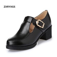 Sapatos femininos de couro legítimo preto, marrom, saltos altos casuais elegantes e de primavera, tamanho grande 34-43, novo, 2021 2024 - compre barato