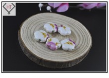 Cuentas de cerámica para joyería, 10 Uds., 15MM, forma de flor plana, Impresión de flor rosa, cuentas espaciadoras de abalorios artesanales 2024 - compra barato