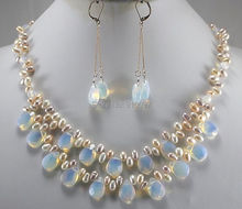LHX54013>>2014 NEW trendy jewelry white opal drops & pearl necklace earring sets 2024 - buy cheap