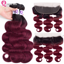 1B burgundy Bundels With Frontal Closure Ombre Body Wave Bundles With Frontal Remy Brazilian Human Hair Bundles With Frontal 2024 - buy cheap
