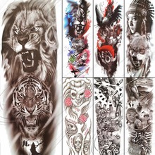 Временные татуировки на всю руку для мужчин и женщин, Крутое Тигровое лицо, водостойкая наклейка-имитация татуировки для взрослых и женщин, большие тату для боди-арта 2024 - купить недорого