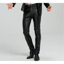 Pu Pants Skinny Faux Leather Pants For Men Slim Fit Joggers PU leather Motorcycle Biker Tights Trousers 2024 - buy cheap