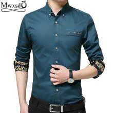 Mwxsd camisa masculina casual de manga longa de algodão, camisa slim fit de homem, camisa social tamanho grande de alta qualidade 4xl 5xl 2024 - compre barato