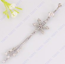 Belly bar Snowflake dangle Zircon crystal Navel ring body piercing jewelry Retail belly button ring 14G 316L surgical steel 2024 - buy cheap