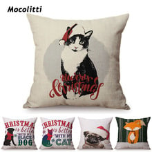 Christmas Cat Colorful Painting Cute Small Animal Fox Print Christmas Decorative Cushion Cover Gifts For Children Pillow Case 2024 - buy cheap