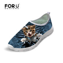 FORUDESIGNS Women Shoes Cute Cat Print Casual Mesh Flat Shoes for Ladies Light Breathable Summer Slip-on Sapato Feminina Flats 2024 - buy cheap