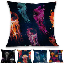 Dark Background Dreamlike Undersea Ocean Life Coloured Jellyfish Pattern Pillowcase Home Sofa Gallery Decoration Cushion Cover 2024 - buy cheap