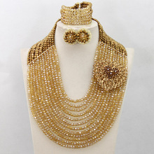 Conjunto de joyería de cuentas de cristal africano Nigeriano para boda, conjunto de joyas de collar de novia de oro, 2015 caliente, envío gratis AMJ603 2024 - compra barato