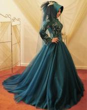 Vestidos de novia musulmanes de manga larga, cuello alto, cuentas, apliques de tul, vestido de novia árabe, vestido de novia verde cazador 2024 - compra barato