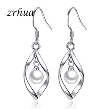 ZRHUA Elegant 925 Sterling-Silver 6mm Pearl Drop Earrings Korean Simple White Gold Color Wedding Engagement Party Long Earrings 2024 - buy cheap