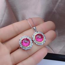 attractive natural red topaz gemstone necklace and ring jewelry set  925 sterling silver real natural gem woman Christmas gift 2024 - buy cheap