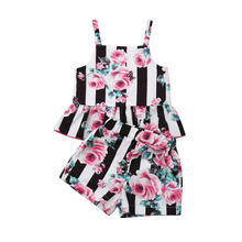 1-6T Toddler Kids Girl Summer Floral Clothing Sets Babies Girls Striped Vest Tops Shorts 2Pcs Outfits Set Clothes 2024 - buy cheap