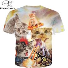Брендовая футболка PLstar Cosmos с коротким рукавом, футболка унисекс с котенком хаоса, сумасшедшим котом и коллажем, футболка с 3D-принтом, летняя Уличная Повседневная одежда 2024 - купить недорого