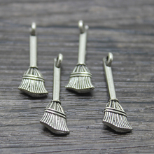 25pcs-- Broom Charms Broom Pendants Antiqued Silver Tone 3D 10 x 28 mm 2024 - buy cheap
