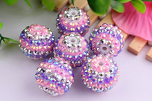 Kwoi vita  pink/silver/purple ab color 20mm 100pcs/lot Chunky Resin Rhinestone Beads Ball for Kids Girls  Jewelry Making 2024 - buy cheap