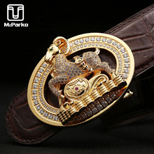 McParko-Cinturón de piel de cocodrilo genuino para hombre, hebilla de acero inoxidable Noble, diseño de cabra, nuevo 2024 - compra barato