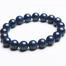 Pulseiras femininas com pedras preciosas de safira azul natural, bracelete redondo com cristal elástico, 9mm 10mm 11mm 12m aaa para mulheres e homens 2024 - compre barato