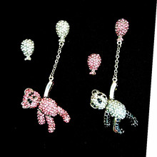 Brand designer women luxury asymmetry rhinestone crystal hot air balloon cute bear dangle earrings wedding party jewelry brincos 2024 - buy cheap