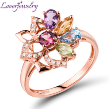 LOVERJEWELRY-anillo de oro rosa de 14 quilates con Topacio para niña, sortija de turmalina, Peridoto, amatista, diamante Natural, 14K 2024 - compra barato