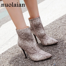 10.5CM High Heel Winter Shoes Women Snake Leather Ankle Boots Woman High Heels Motorcycle Boots Dress Shoe Womens Snow Boot 2024 - buy cheap