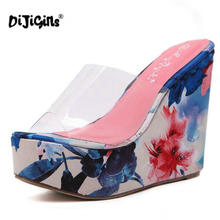 Dijigirls New Spring 2018 Women Slippers Summer Wedge Sandals Women Transparent Jelly Shoes Heel 12.5CM High Blue Orange 2024 - buy cheap