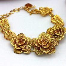Цветок филигранный браслет цельный желтый золотой заполненный женский браслет свадебный подарок 2024 - купить недорого
