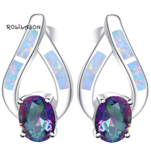 ROLILASON Special design Multicolor Zircon White Fire Opal Silver Stud Earrings Fashion Opal Jewelry For Women OES678 2024 - buy cheap